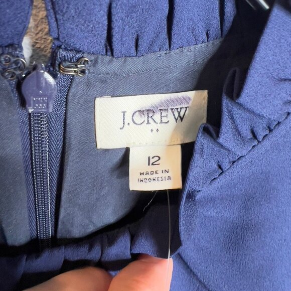 J.Crew Womens $110 Ruffleneck Shift Dress Antique Navy Size 12 BT122 - Picture 6 of 7